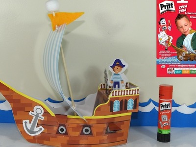 Navio Real da Cola Pritt! Artesanato infantil Barco Pirata Atividade infantil Brinquedo de papel