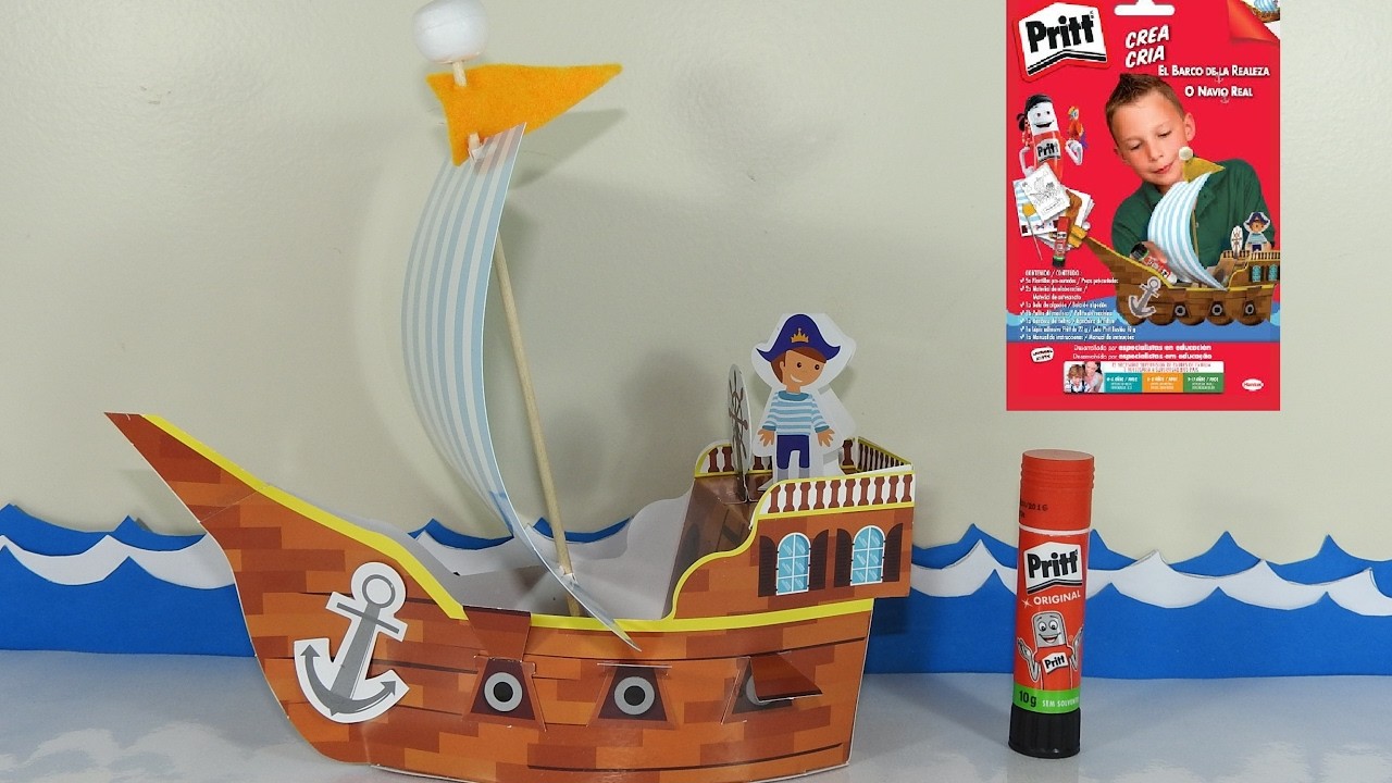 Navio Real da Cola Pritt! Artesanato infantil Barco Pirata Atividade infantil Brinquedo de papel