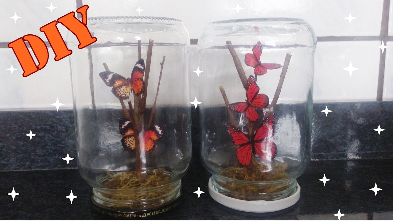 DIY arranjo de borboletas no vidro