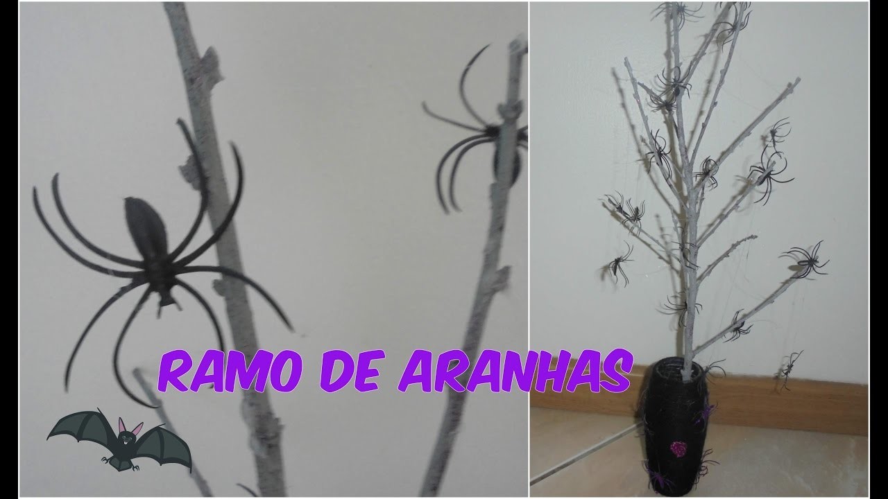 Ramo de árvore com aranhas - Decoração de Halloween