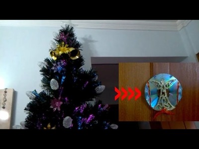 DECORAÇÃO DA ÁRVORE DE NATAL COM FLORES DE ACRÍLICO + ENFEITE DE PORTA COM RECICLAGEM DE CD