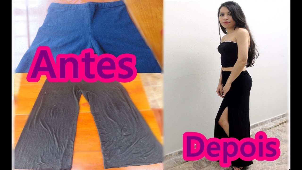 DIY| Customização. Transforme calça em saia com fendas laterais. E legging em top cropped