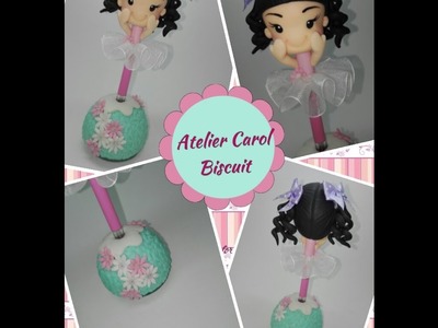 ????CANETA MENINA FLOR EM BISCUIT ????