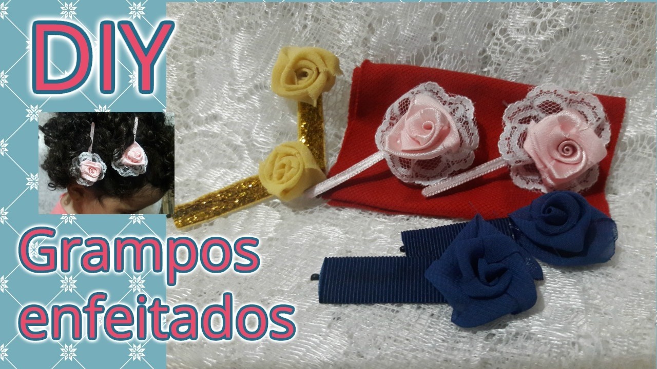 DIY Grampos de cabelo enfeitados com rosas