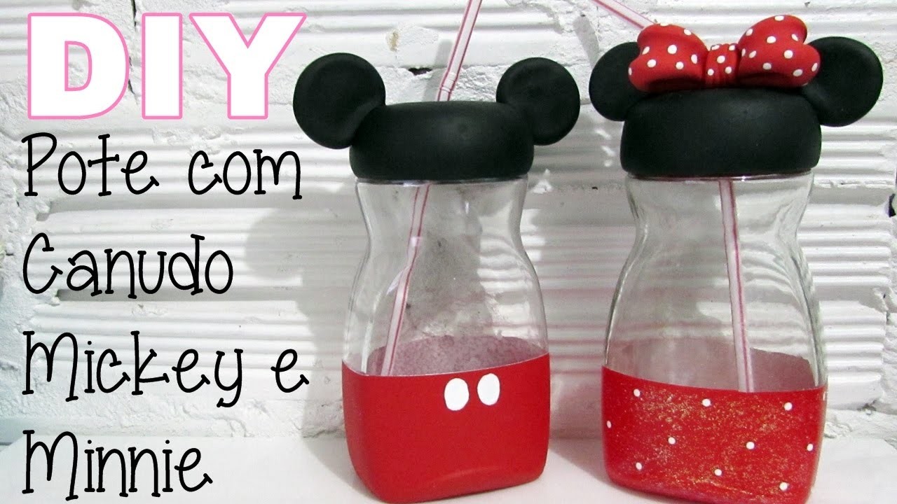 (DIY) Pote com Canudo Mickey e Minnie (Mason Jar)