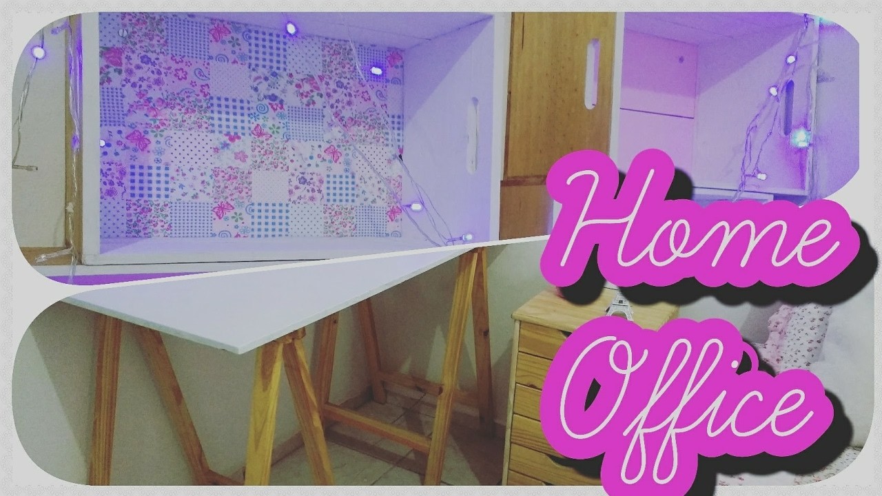 DIY: Faça seu próprio Home Office. Prateleiras com caixotes. Escrivaninha com cavaletes
