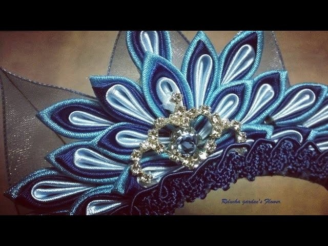 Kanzashi #123 - Como fazer Flor , Cetim  - Coroa. Corona. Crown  !! DIY. PAP - Flower. 簪