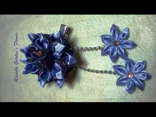 Kanzashi #121 - Como fazer Flor de Tecido Cetim e Organza - LINDA ! DIY. PAP - Flower. 簪
