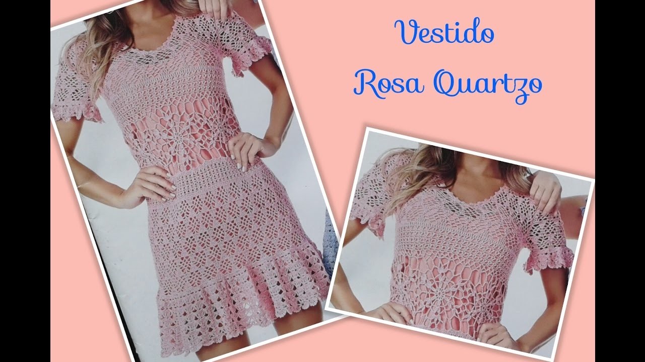 Versão canhotos:Vestido Rosa Quartzo em crochê tam. M ( 5° parte) # Elisa Crochê