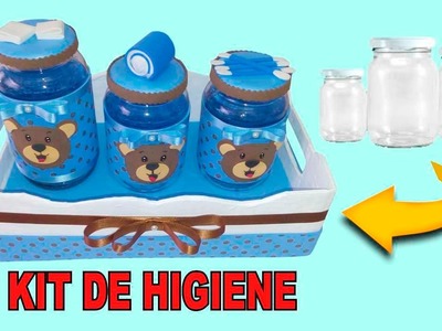 Decoração com potes de vidro ( kit de higiene para bebês)