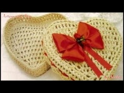 Artesanato - Cesta Coração em Crochê Endurecido - Bem Fácil de Fazer