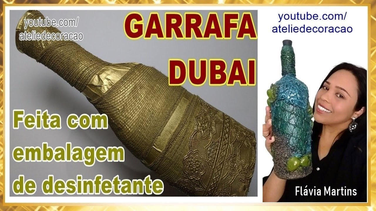 DIY - "Garrafa Dubai" com jornal, atadura e renda