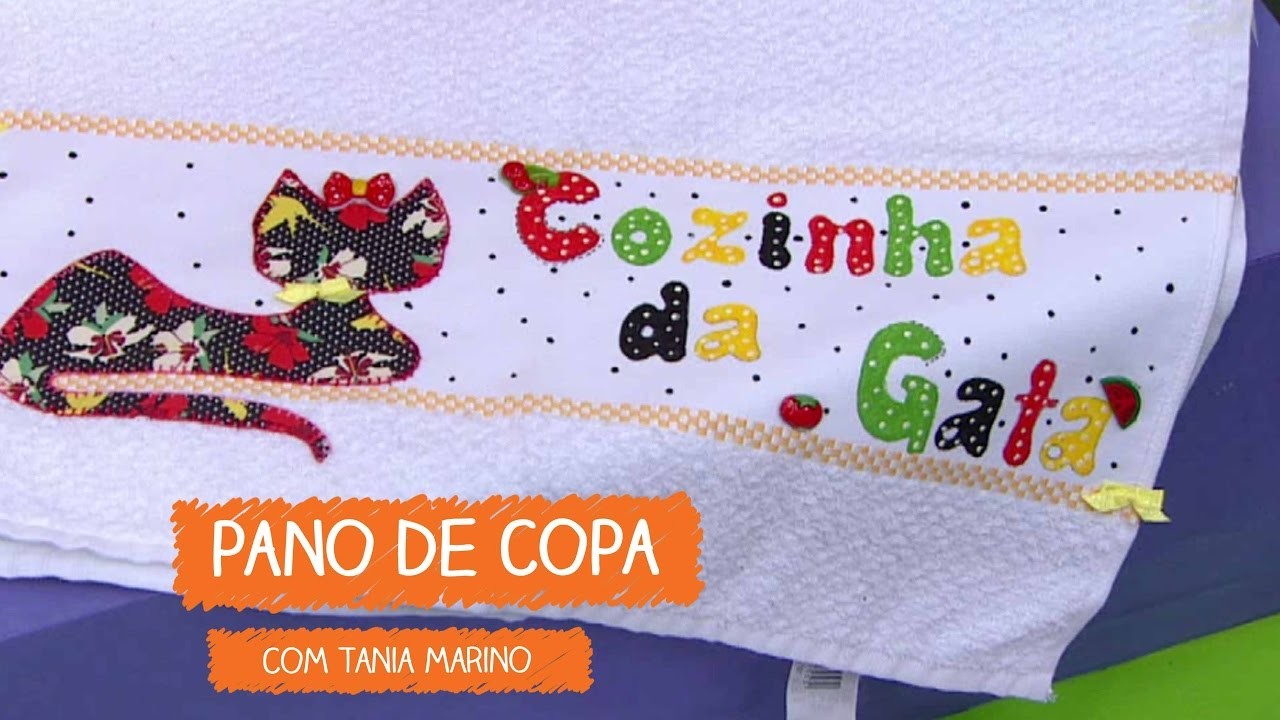 Pano de Copa com Gatinho - Tania Marino | Vitrine do Artesanato na TV - Gazeta