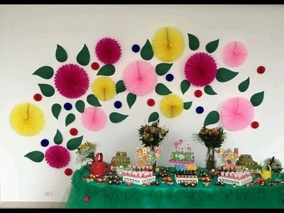 Como fazer painel com flores (fioratas ou rosetas) e folhas - decoração festa junina