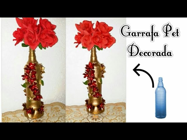 Garrafa Pet decorada com flores de pet - FT-Maria Figueiredo#artesanato