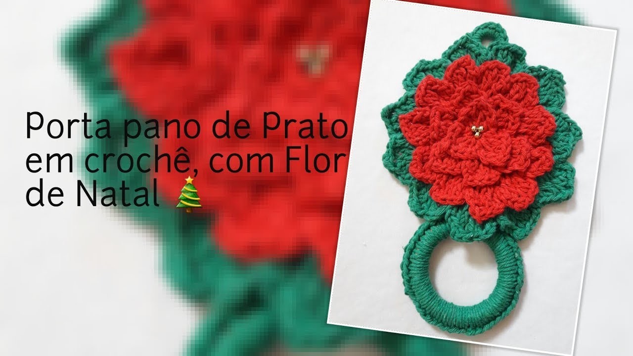 Porta pano de Prato em Crochê, com Flor de Natal