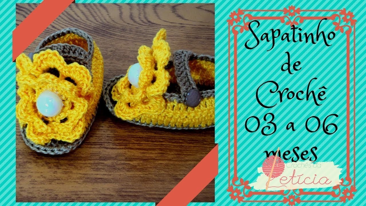 Sapatinho de Crochê para Bebê - Menina Flor - 03 a 06 meses - Tutorial DIY