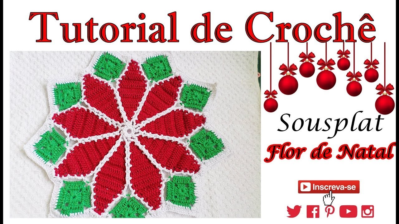Sousplat Flores de Natal - Decoração 2- Katiane Crochê Fio a Fio