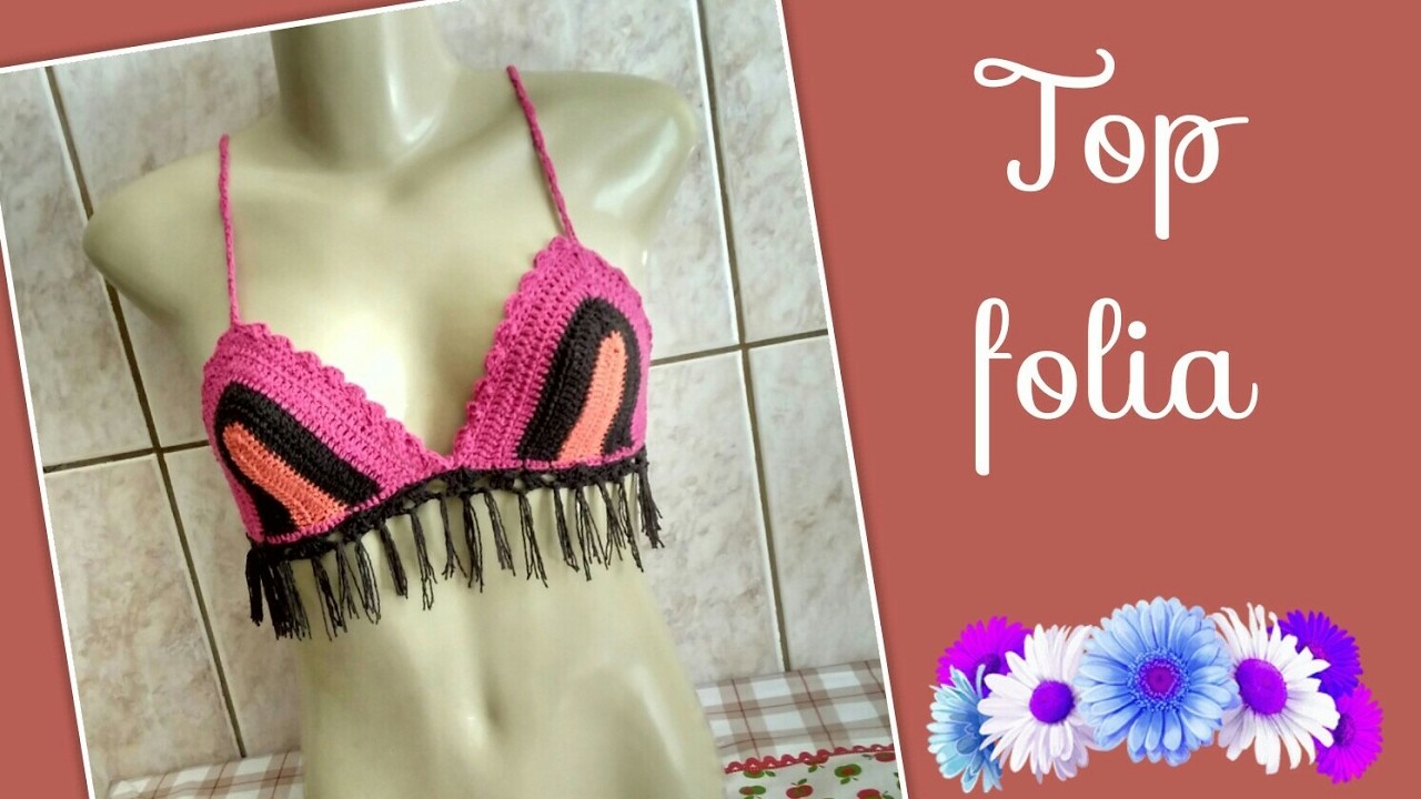 ????.Versão canhotos: Top folia em crochê tam P. # Elisa Crochê