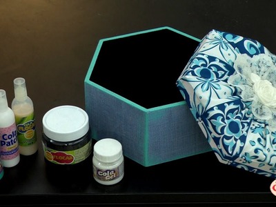 Alciana Rossi ensina a fazer caixa com forração em tecido e decoupagem.
