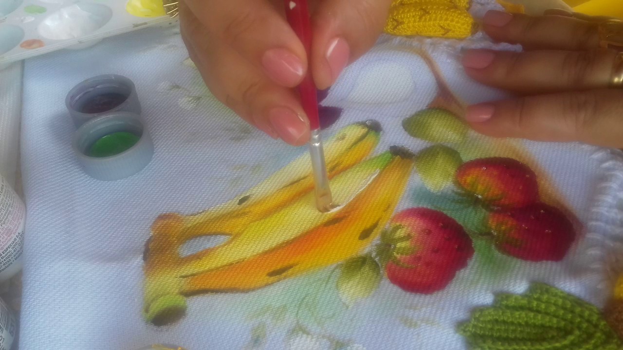 Pintura em tecido. Aprenda pintar bananas e figo aberto.