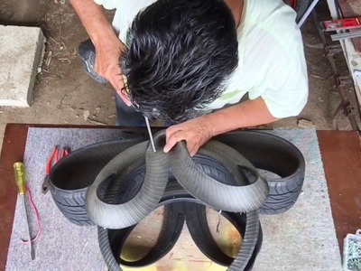 Tutorial parte (3) como fazer um vaso ornamental com um pneu velho!