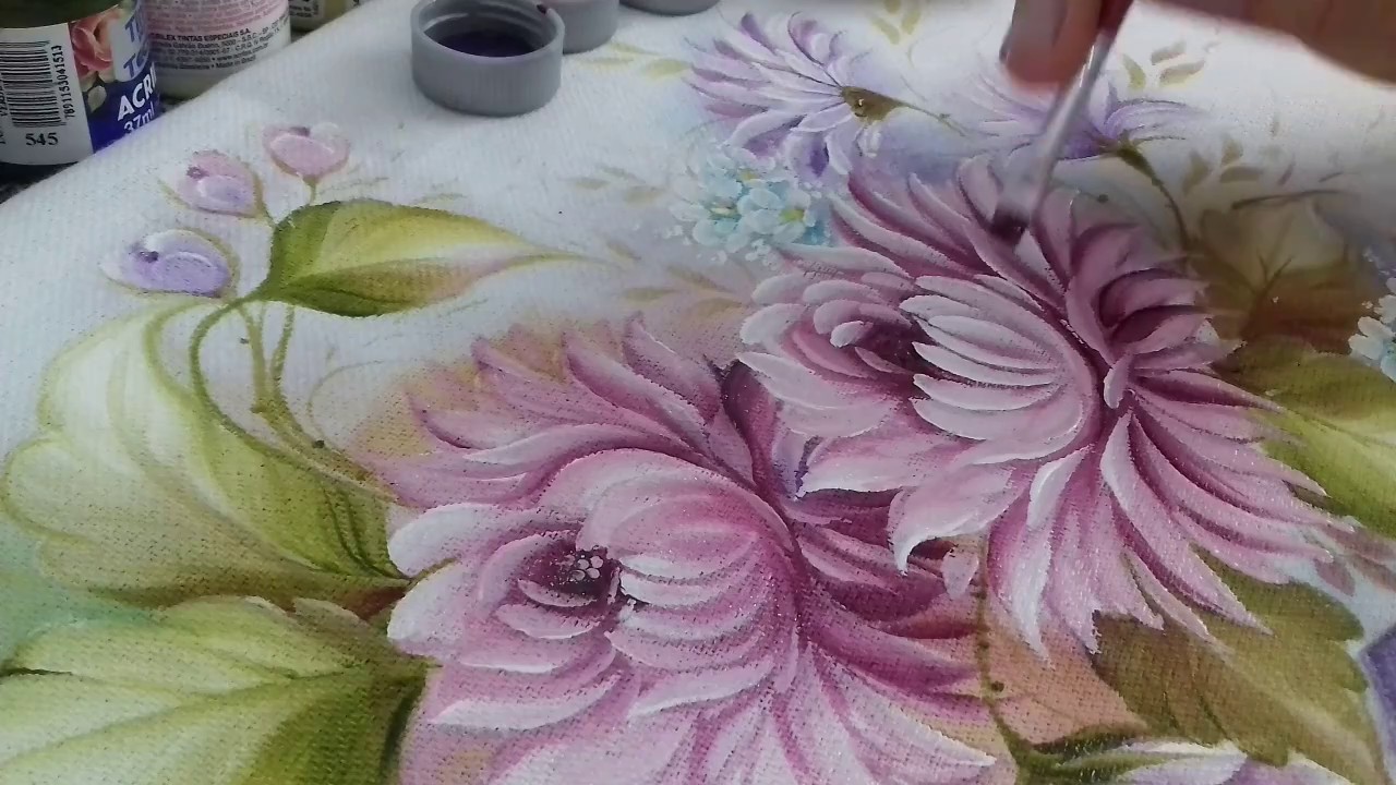 Pintura em Tecido. Aprenda pintar Crisântemo e Folhas
