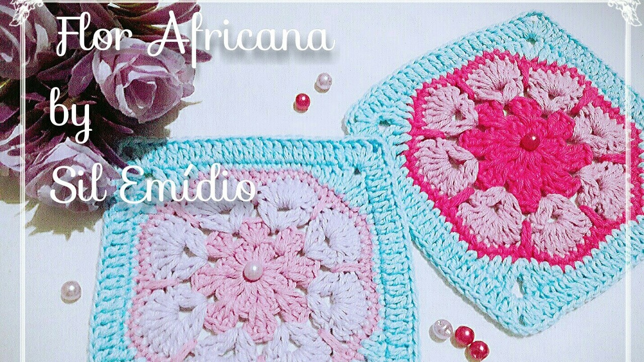 Square de crochê flor Africana com 8 pétalas #23 po Sil Emídio