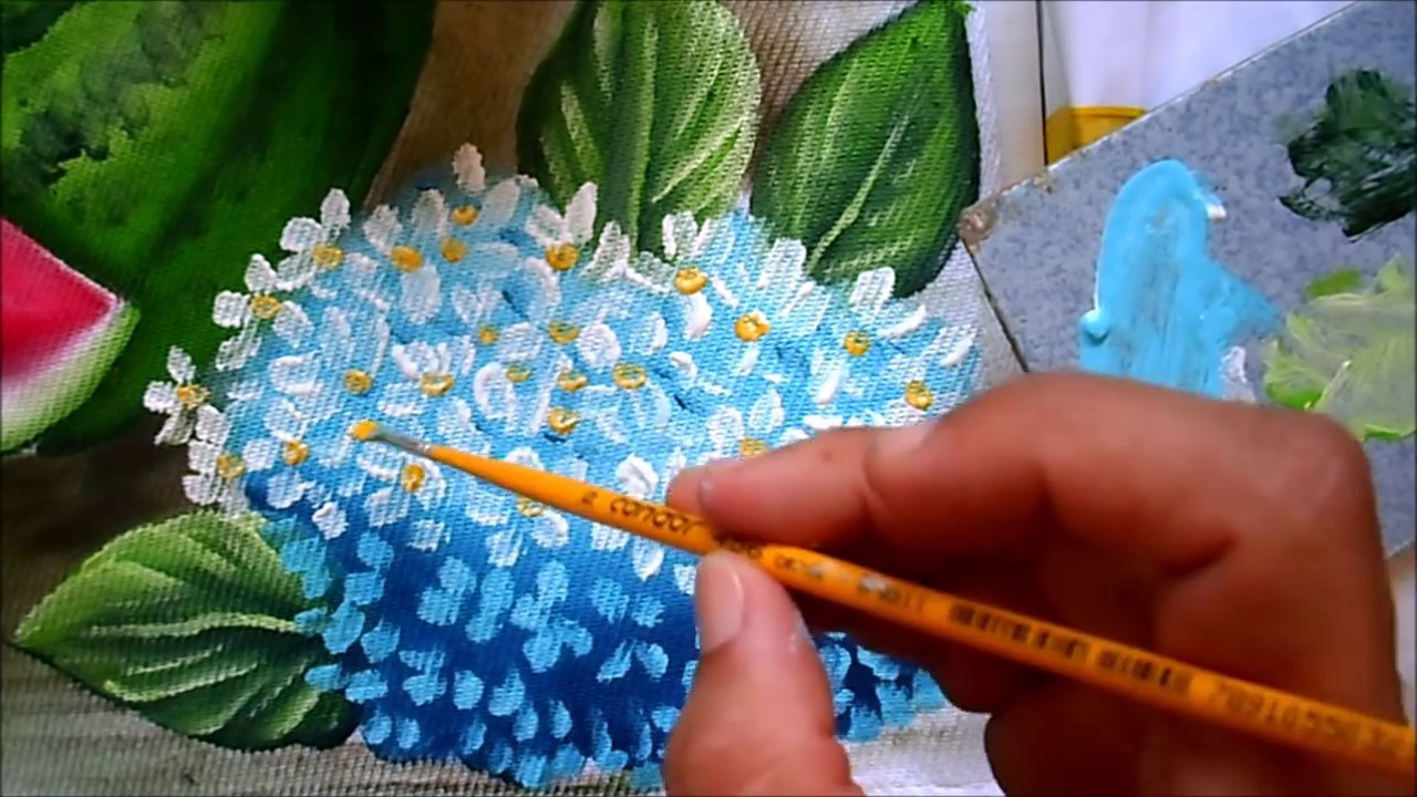 Pintura em tecido | como pintar hortênsia Azul