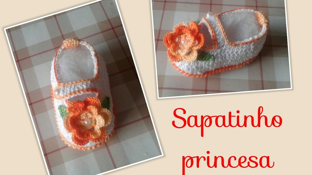 ????.Versão destros: Sapatinho Princesinha em croche 1 a 4 meses (2ª parte) # Elisa Crochê
