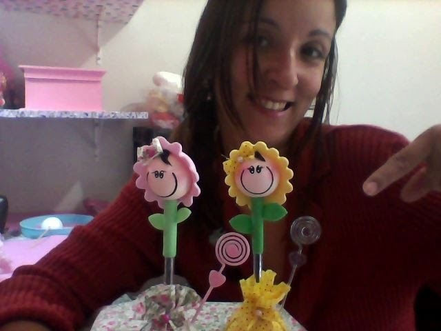 Caneta flor em biscuit