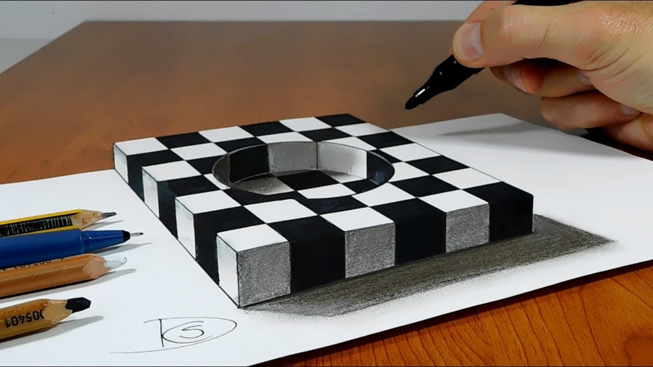 Try to do 3D Trick Art on Paper, Chess hole