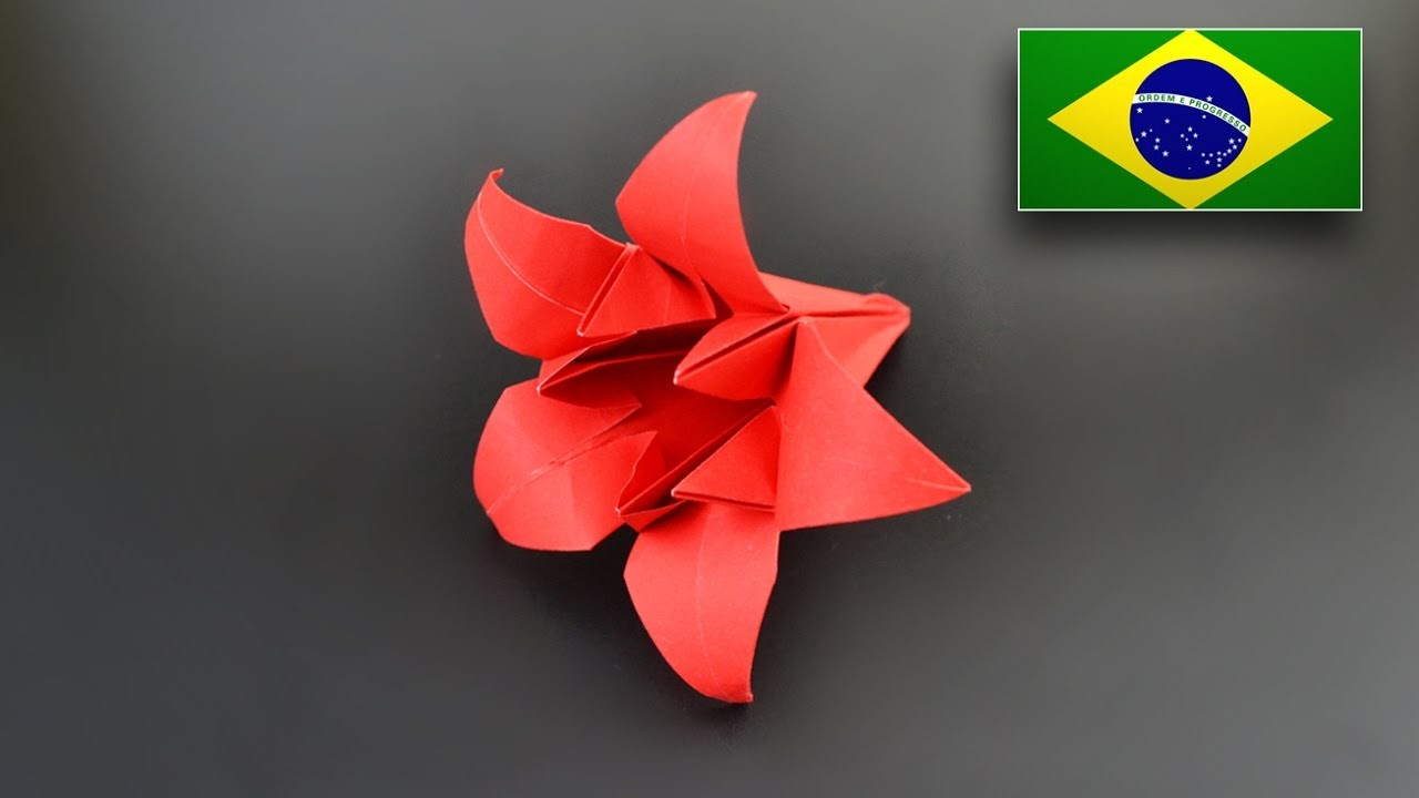 Origami: Flor de Íris Pentagonal. Lírio - Instruções em Português BR