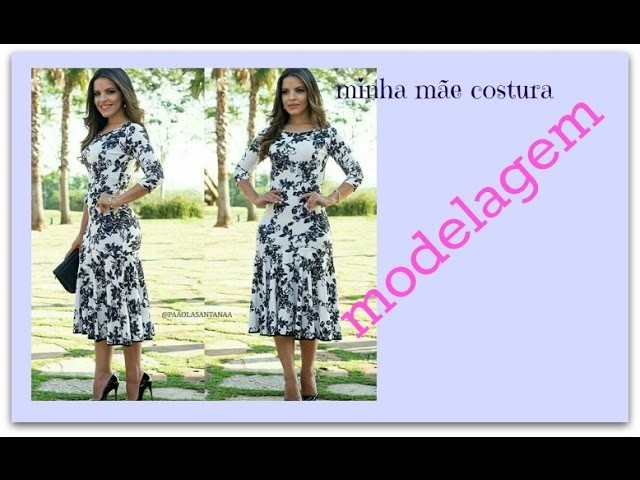 VESTIDO COM MANGA TRÊS QUARTOS E COM BABADOS