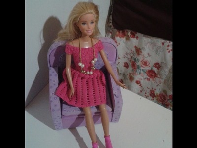 Vestido de crochê # 3, para boneca barbie, fácil e elegante.