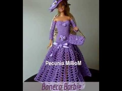 Vestido Longo, Bolsa e Luvas de Crochê Para Bonecas Barbie e Susi Por Pecunia Milliom