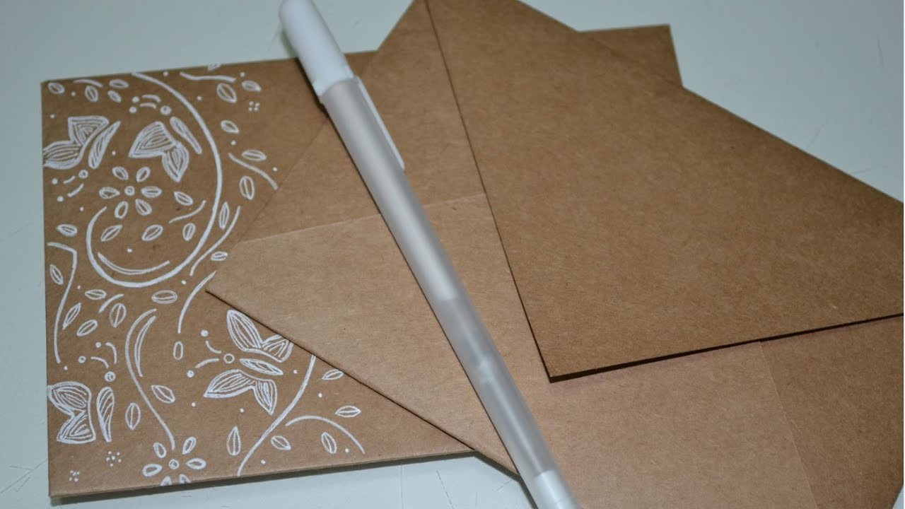 Envelope de Papel Craft sem ferramentas decorado com caneta gel Branca SAKURA