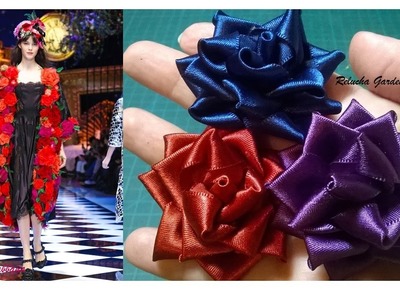 Kanzashi #138 - Flor de cetim - Inspiração coleção Dolce & Gabbana 2017 !!! - DIY. PAP - Flower. 簪