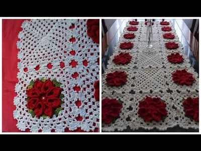 Emenda dos Quadrados Do Caminho de Mesa das Flores Vermelhas em Crochê - Cristina Coelho Alves