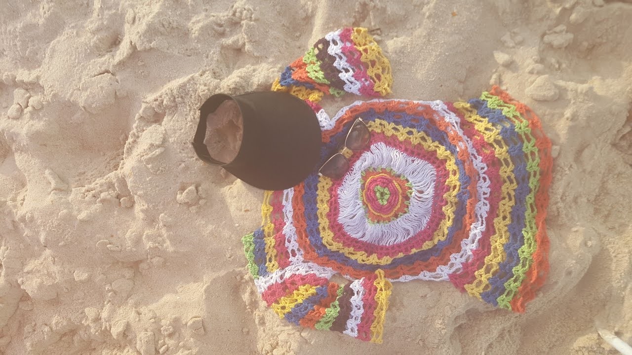Saída de praia colorida em crochê. (vídeo completo) By Ny Pinheiro.