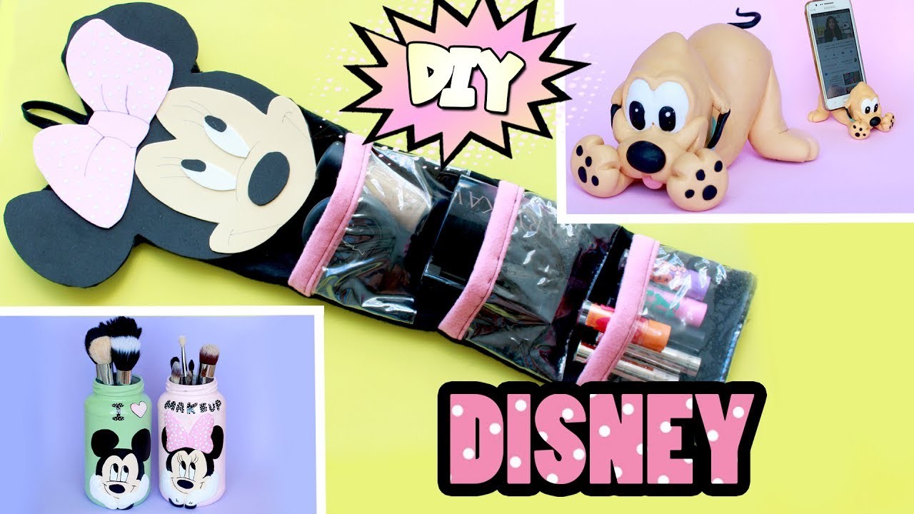 DIY DISNEY Minnie, Mickey e Pluto - Suporte de celular, organizador e porta pinceis