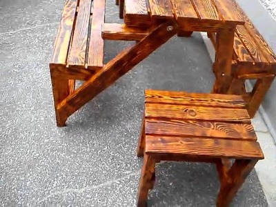 Banco mesa + 2 bancos em madeira de palete