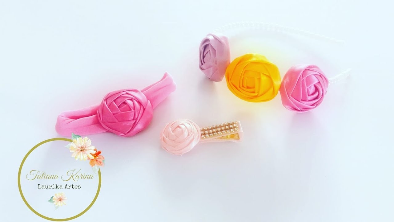 Flor feita com fita cetim  by Tatiana Karina DIY. Tutorial.Ribbon Flower