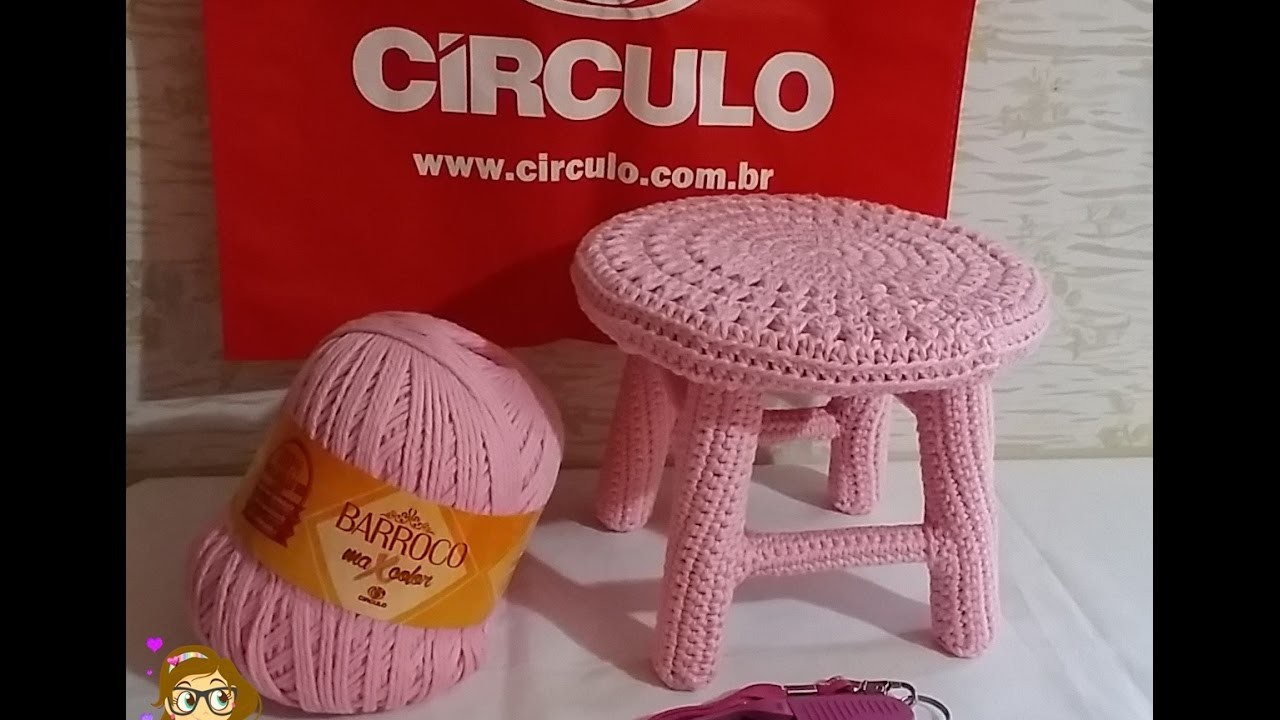 ????# Banqueta forrada com croche - Pink Artes Croche by Rosana Recchia