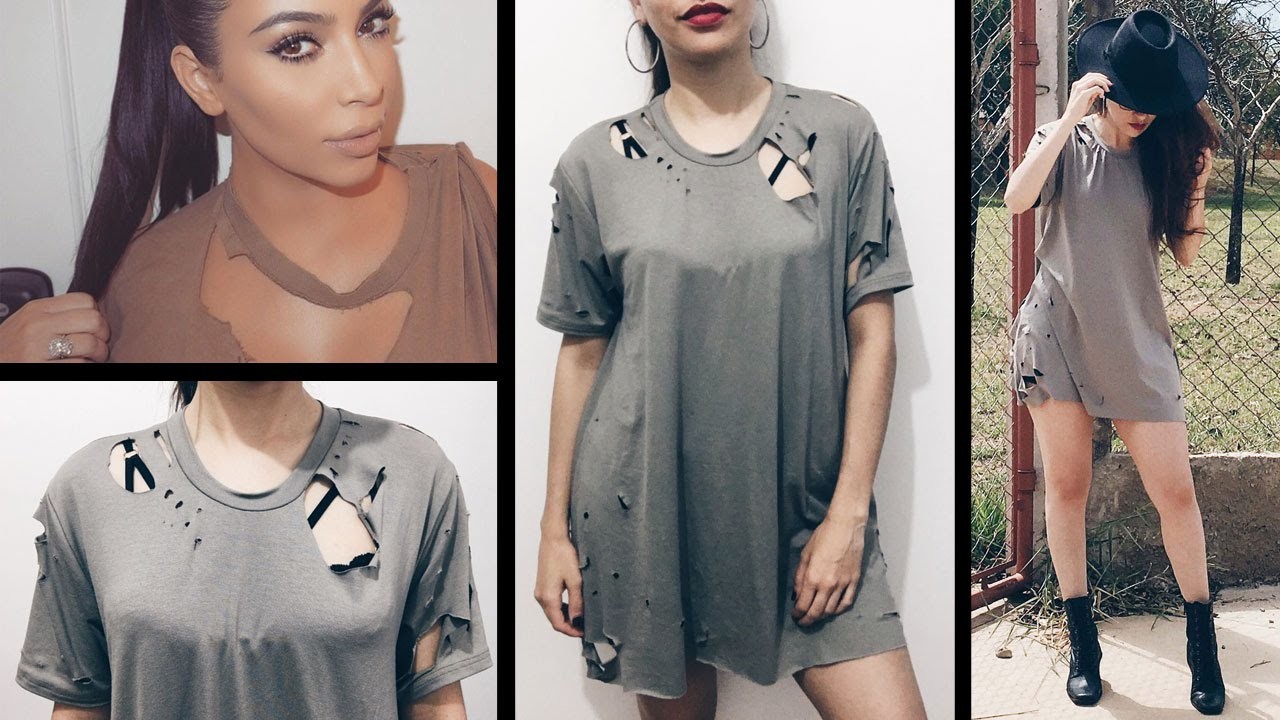 Fazendo Camiseta Rasgada.Destroyed Feminina - Inspiração Kim Kardashian, Kylie Jenner, Celebridades