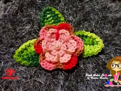 ????# Flor e folha para aplicação em tapetes - Pink Artes Croche by Rosana Recchia