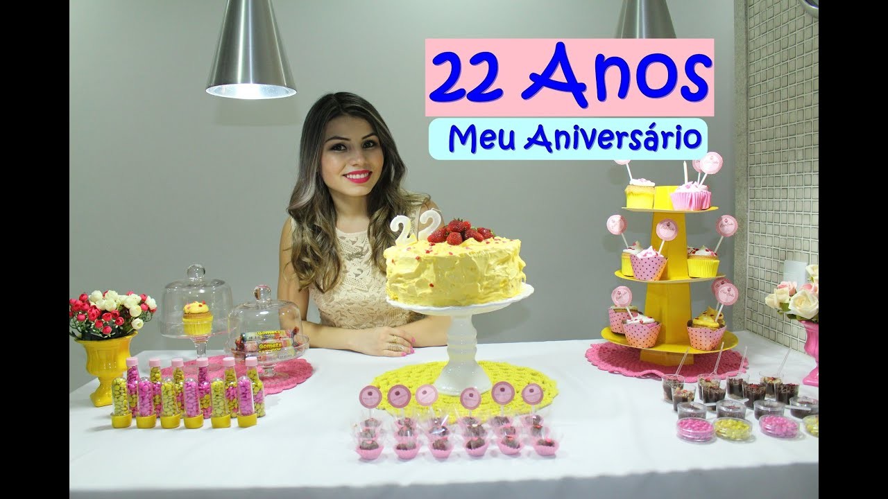 Meu Aniversário de 22 Anos | Decoração Rosa e amarelo (20.12.2015) | Paloma Soares