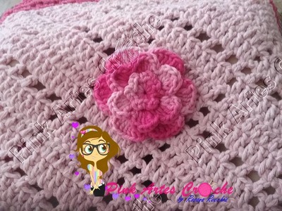 ????# Flor Pink para aplicação em tapetes - passo a passo - Pink Artes Croche by Rosana Recchia
