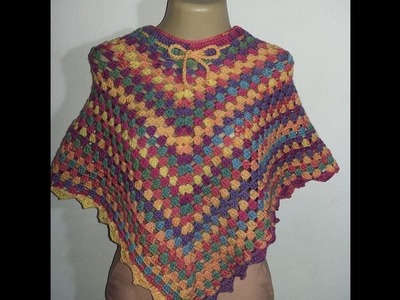 Poncho Adulto em Crochê Batik sem Capuz