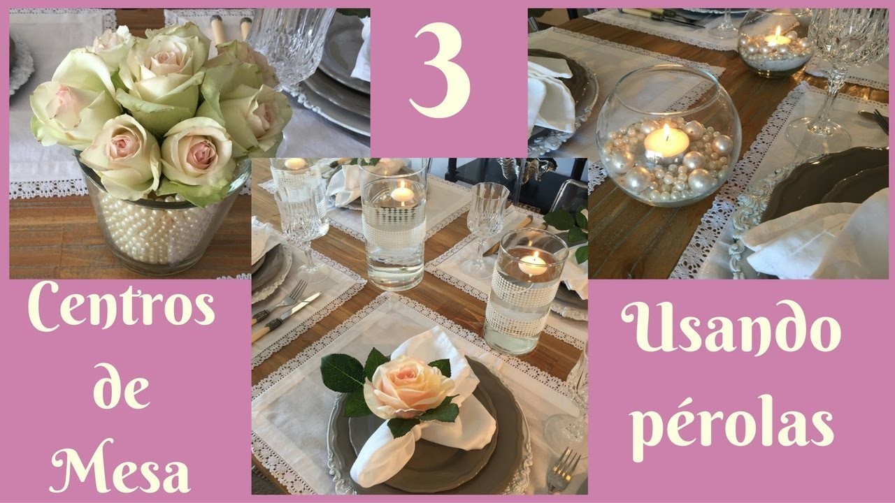3 centros de mesa (arranjos decorativos) usando pérolas